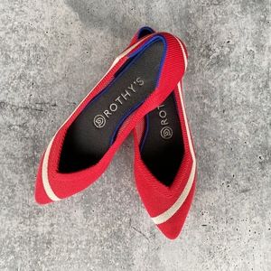Rothy's Pointed Toe Flat // Red with White Stripes